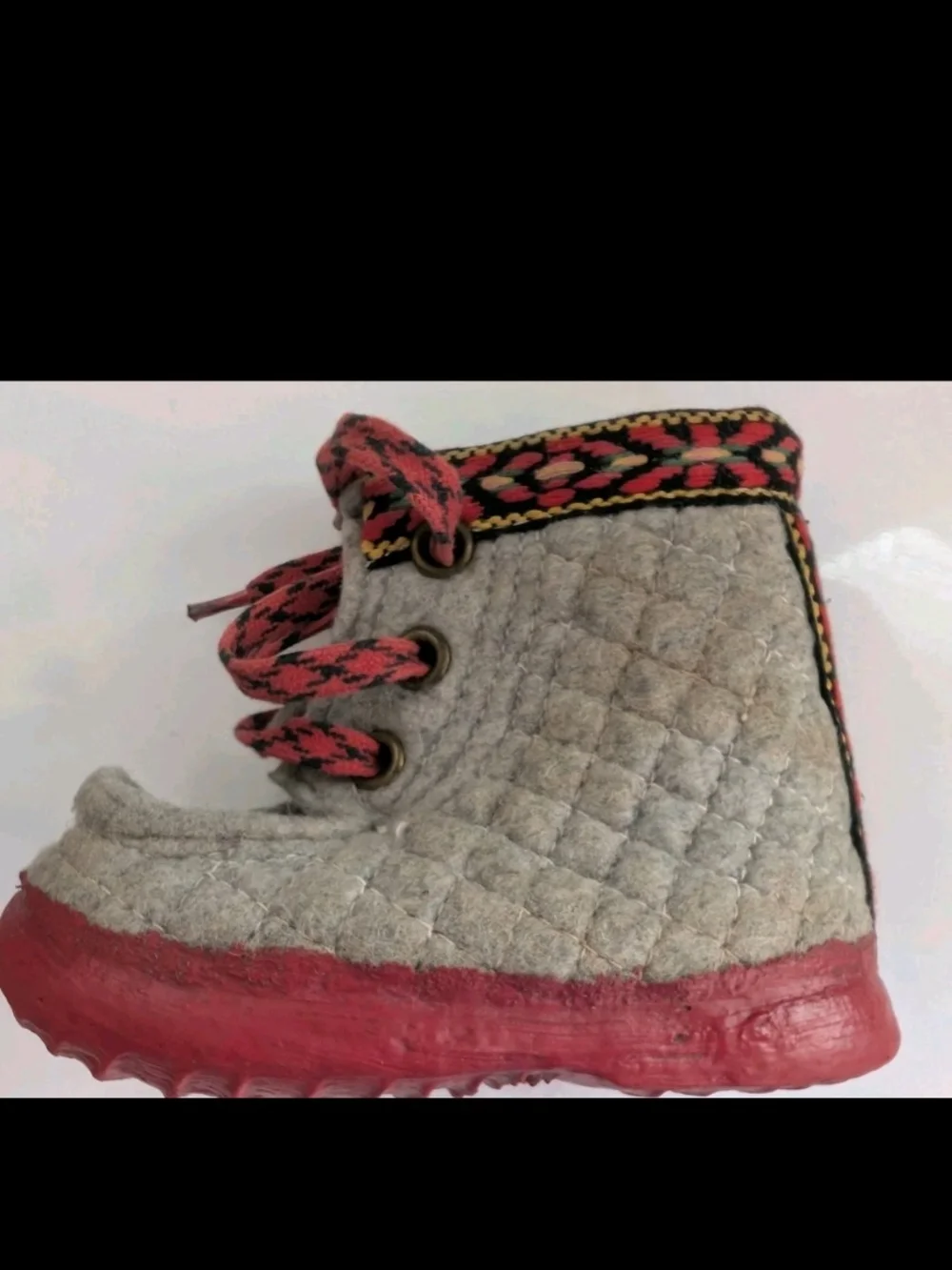 VTG Nesnalobben Wool Winter Boots Toddler Size 10T Handmade in Norway Gray Red